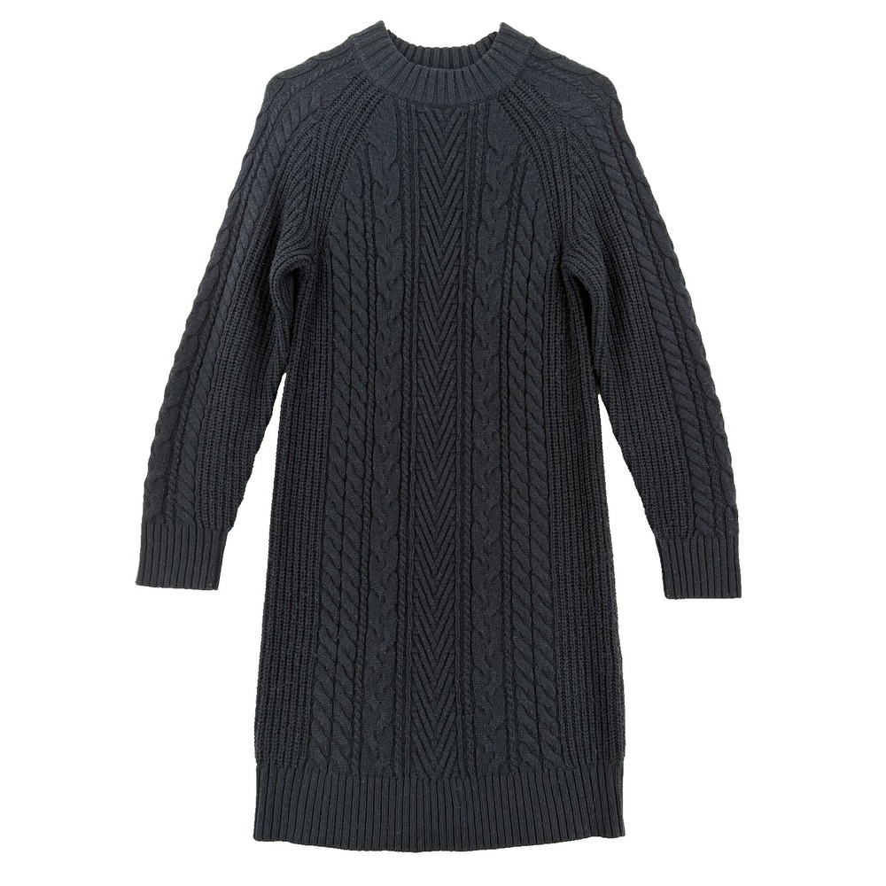 Uniqlo Sweater Dress Womens XS Gray Cable Knit Mock Neck Long Sleeve Short